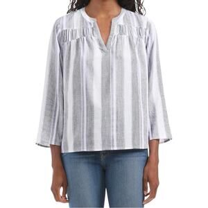 SPLENDID Striped Linen Blend Peasant Blouse | XL | Ivory Gray Lilac | Boho Top